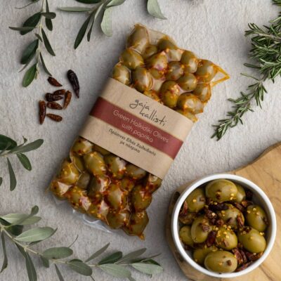 Măsline verzi Halkidiki cu ardei dulce