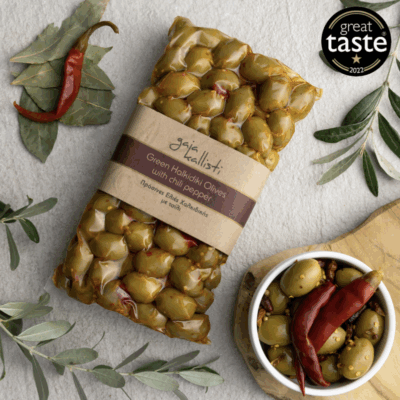 Măsline verzi Halkidiki cu ardei iute