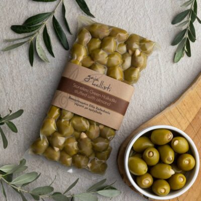 Măsline fără sâmburi Halkidiki cu migdale